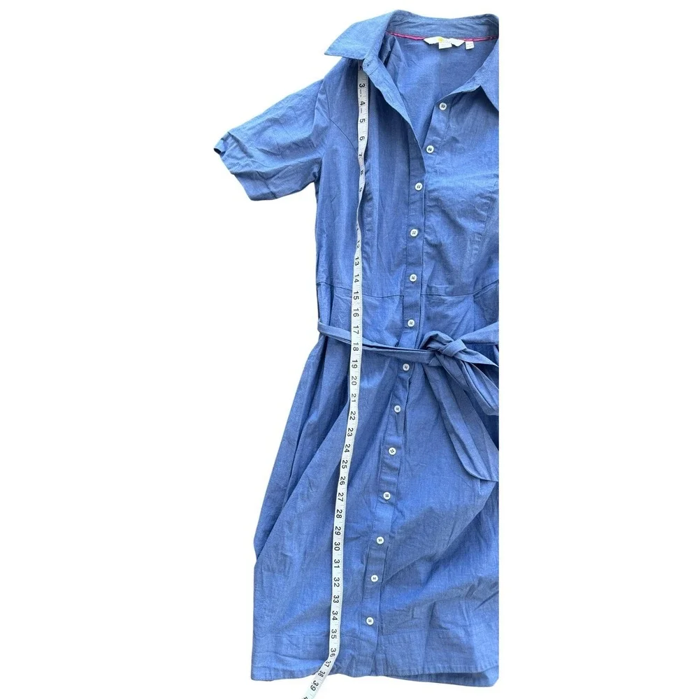 Boden Anastasia Blue Tie Shirt Dress Women's Size 10r Nautical Cotton Stretch‎ - Picture 5 of 7